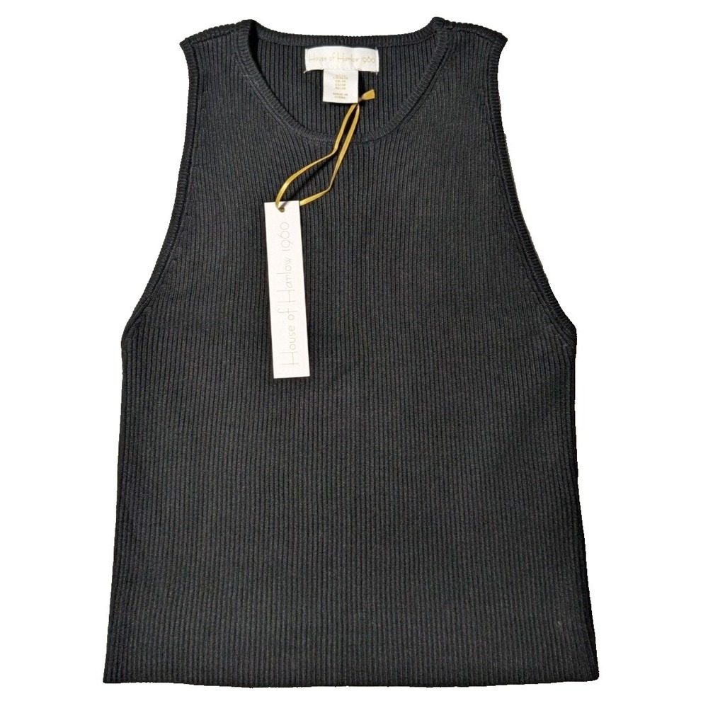 HOUSE OF HARLOW 1960 Women Medium Black‎ Rayon Nylon Ribbed Sleeveless Top NEW